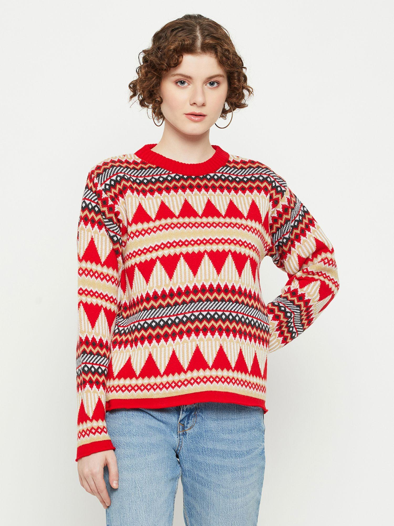 women-round-neck-full-sleeves-chevron-sweater