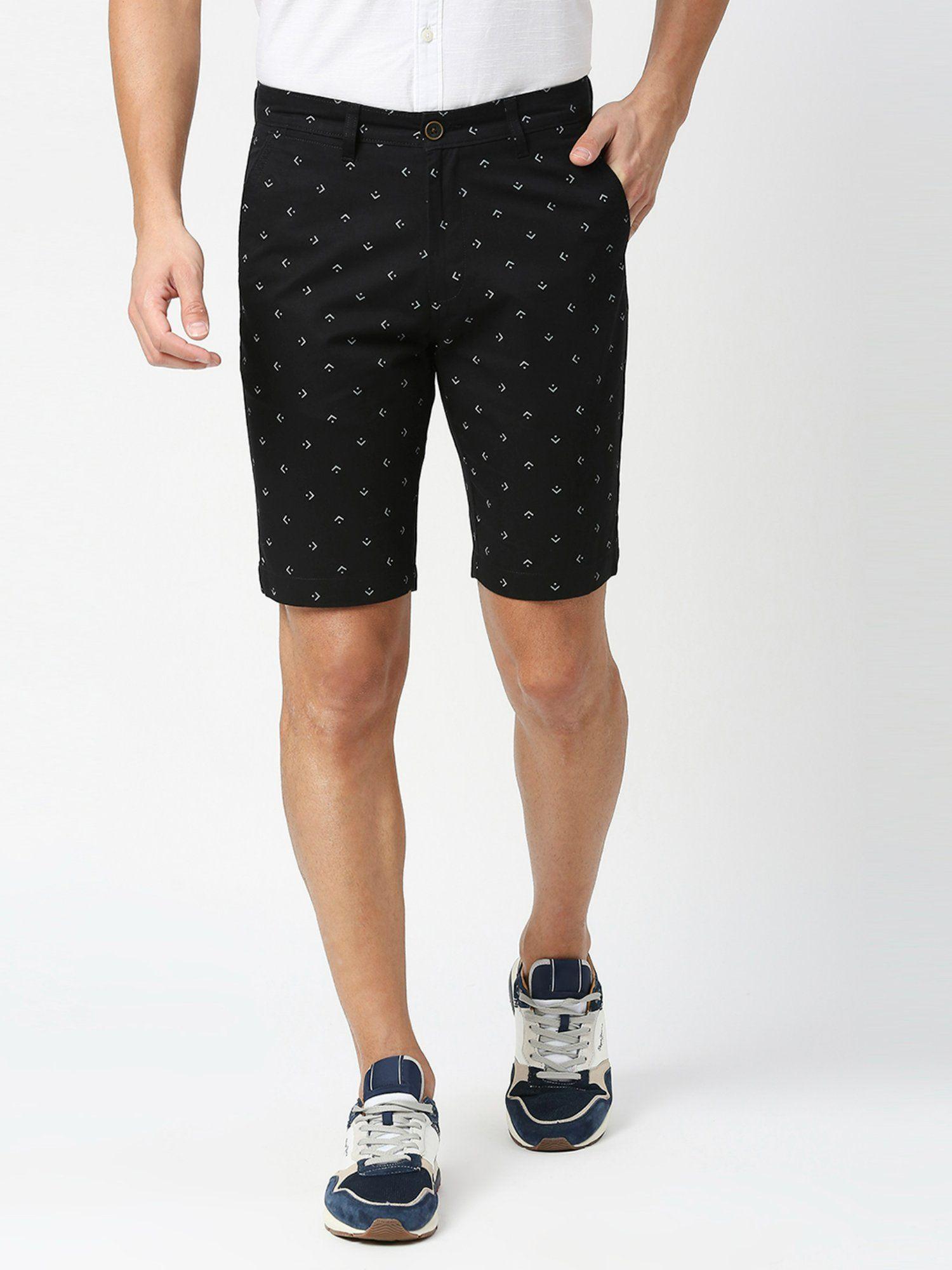 black-printed-cotton-stretch-insert-pocket-shorts