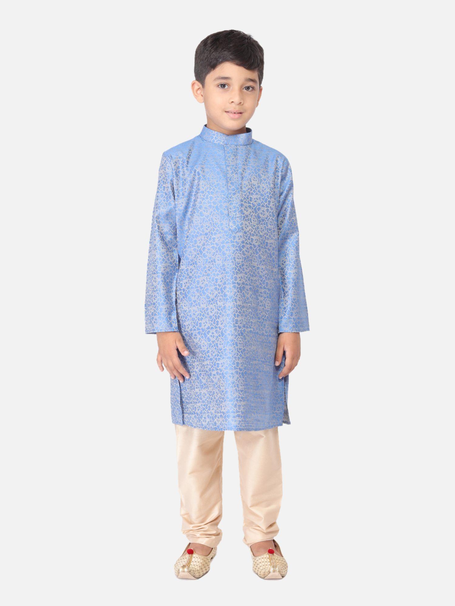 jacquard-printed-blue-ethnic-wear-kurta-(set-of-2)