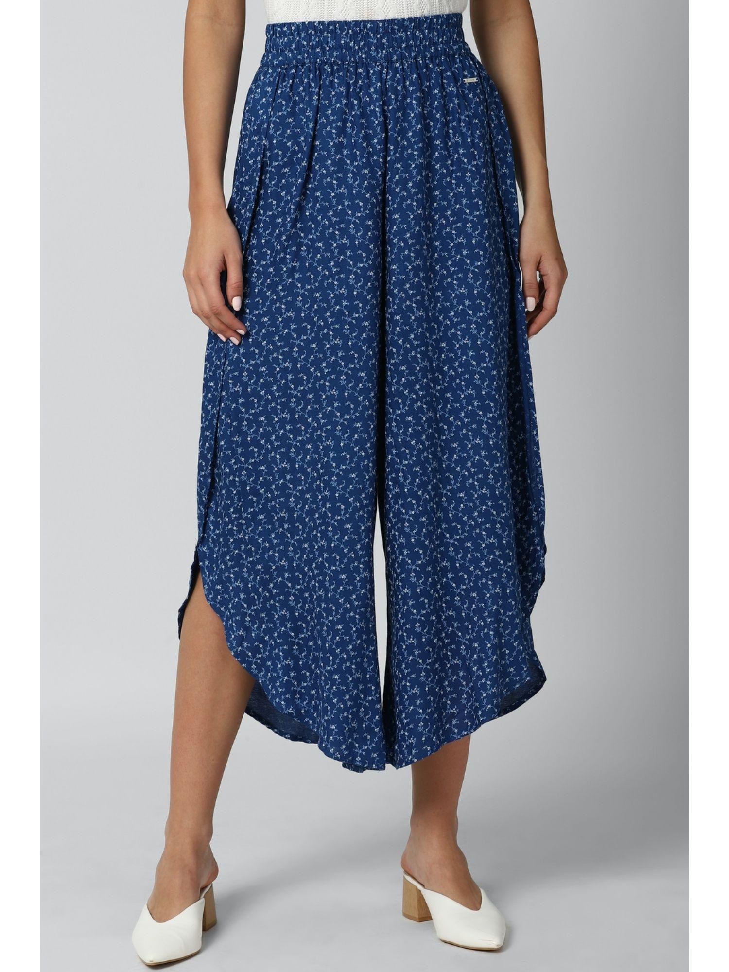 womens-printed-blue-culottes