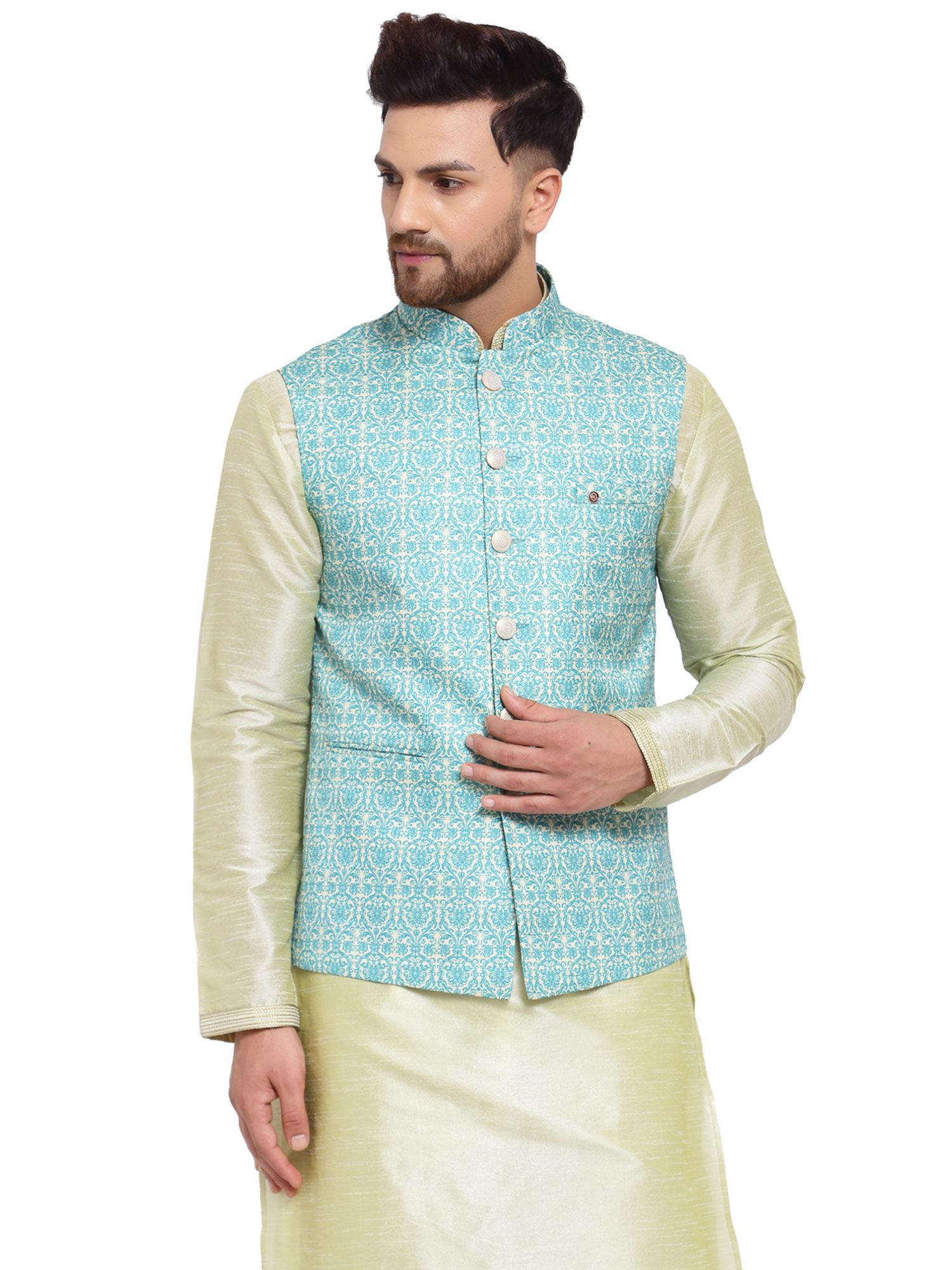 light-green-art-silk-printed-nehru-jacket