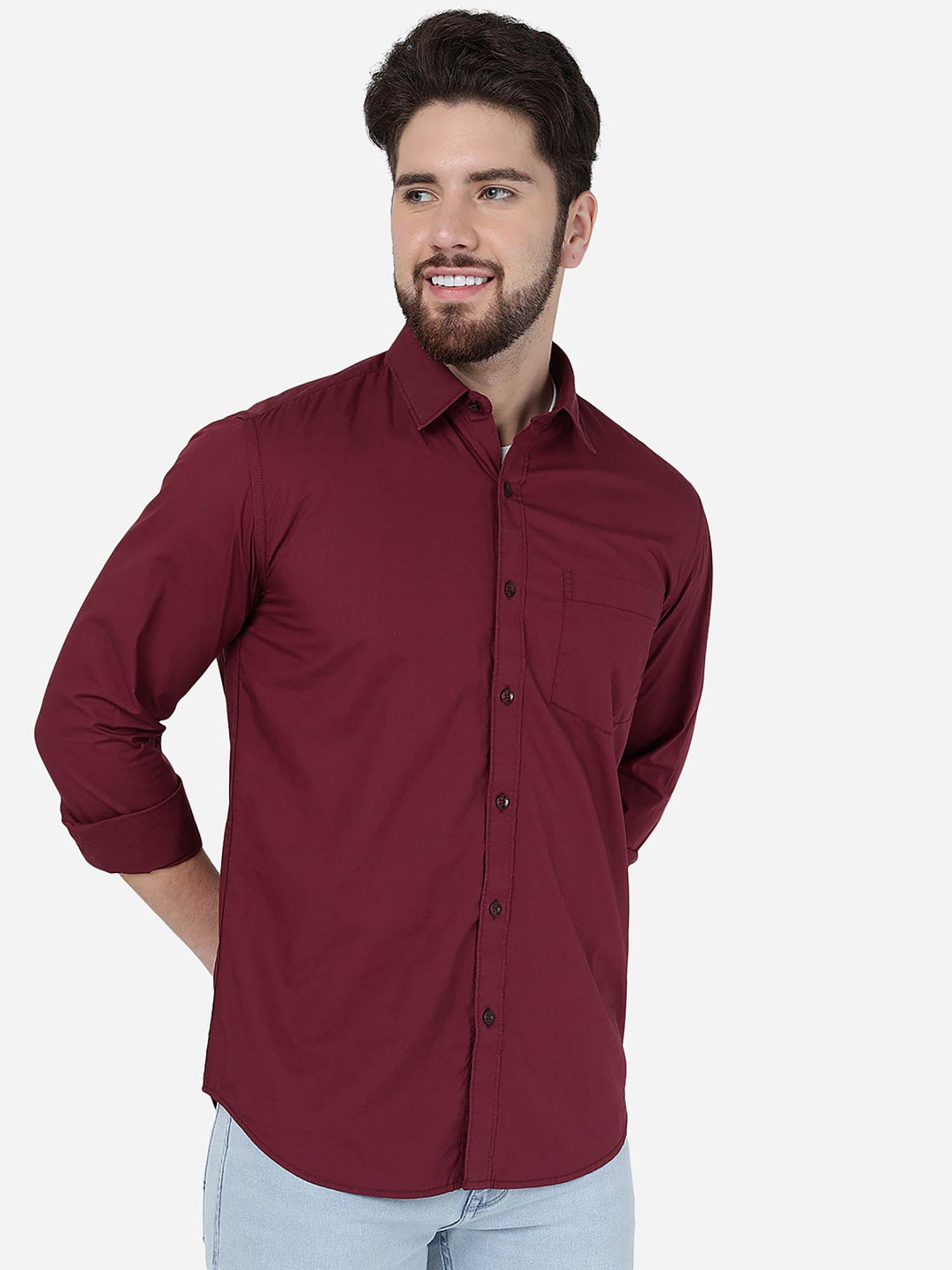 men-maroon-cotton-smart-fit-solid-casual-shirt