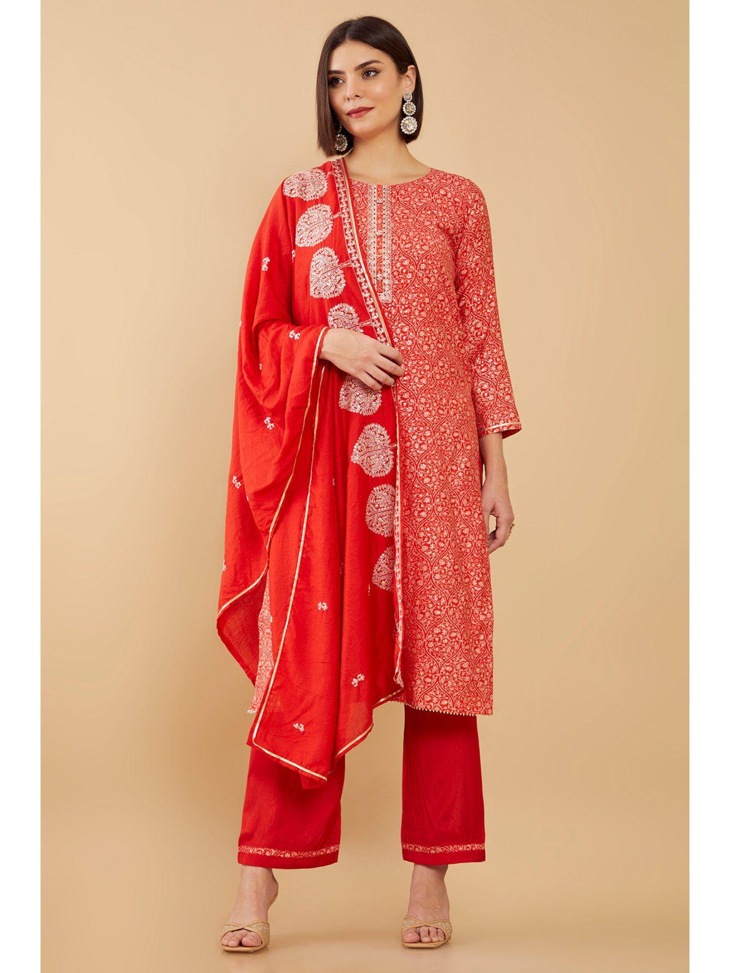 women-red-silk-embroidered-dress-material-(set-of-3)