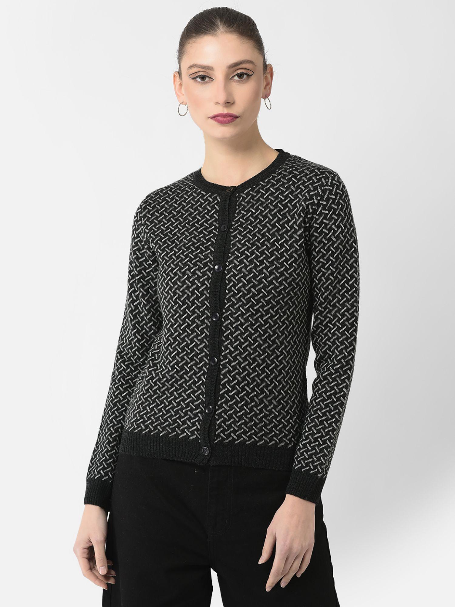 women-black-geometric-pattern-cardigan