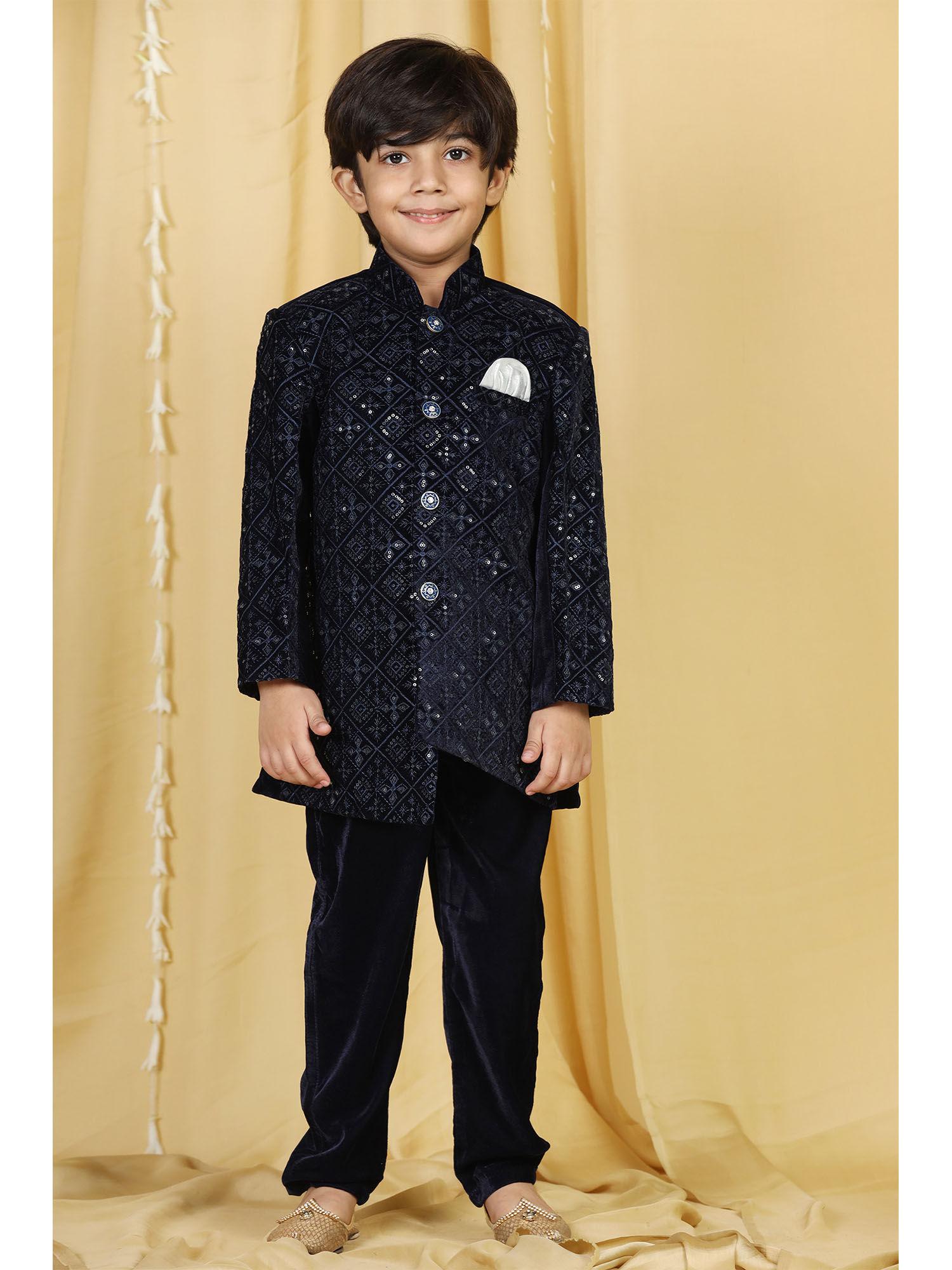 full-sleeve-embroidery-sequence-indo-western-sherwani-navy-blue-(set-of-2)