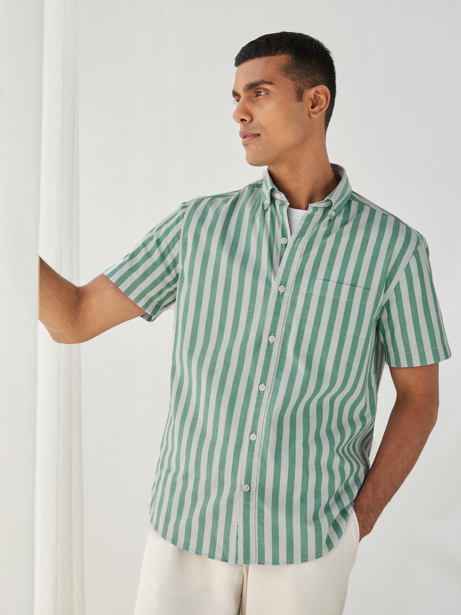 vista-green-stripe-half-sleeve-regular-casual-shirt