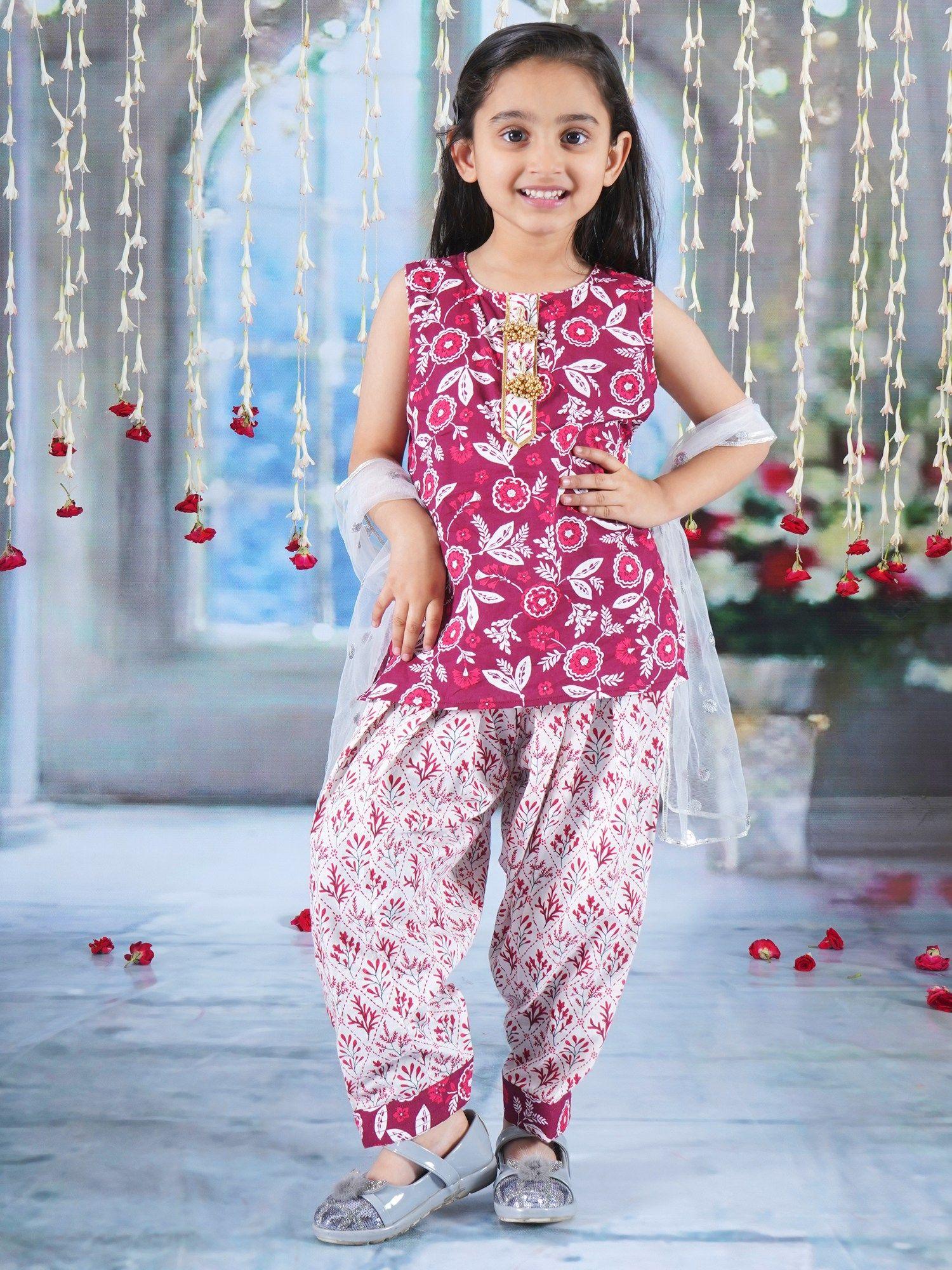 girls-kurta-salwar-and-dupatta-with-floral-lace-maroon-(set-of-3)