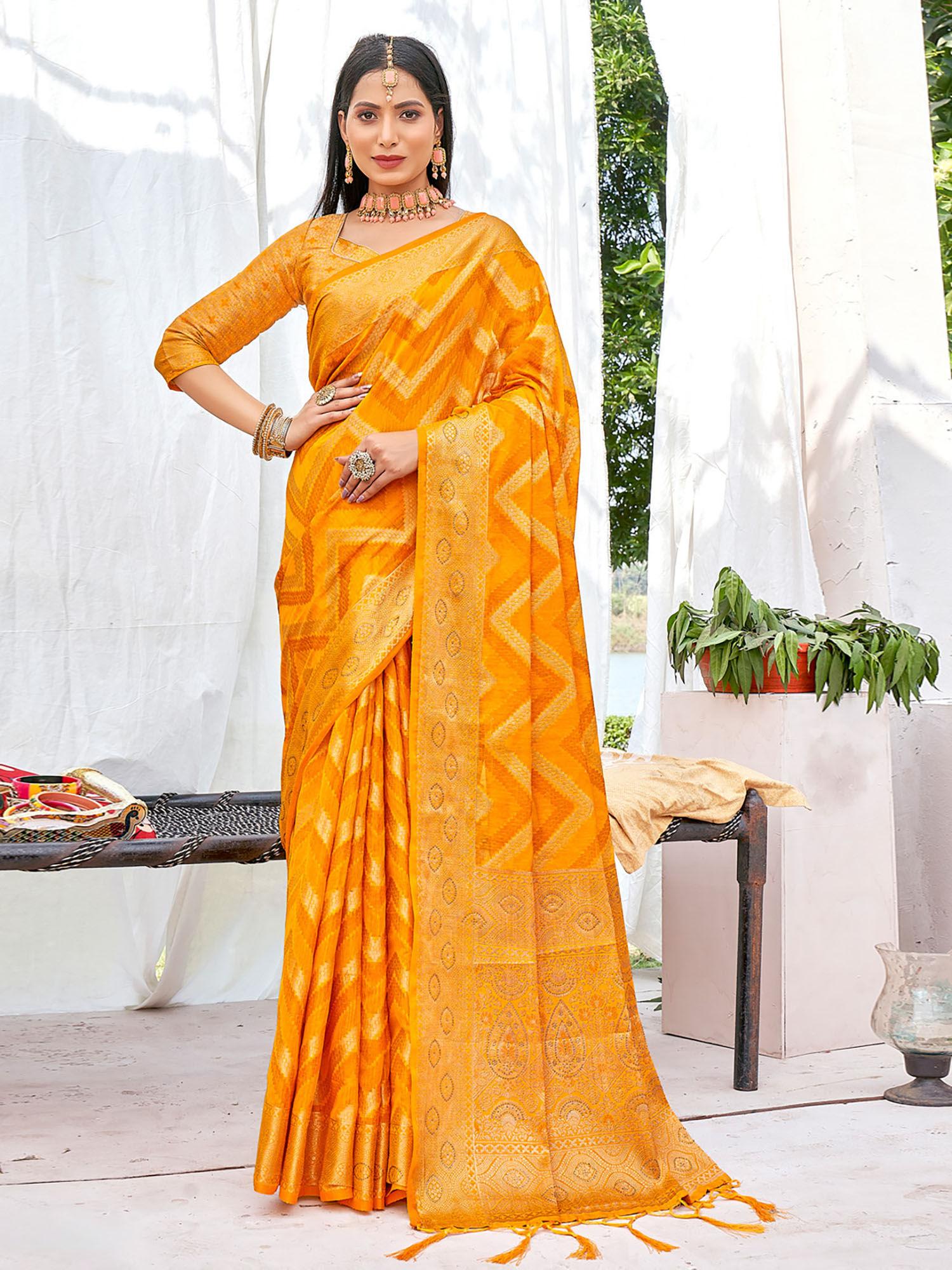 yellow-silk-woven-zari-work-traditional-tassels-saree-with-unstitched-blouse