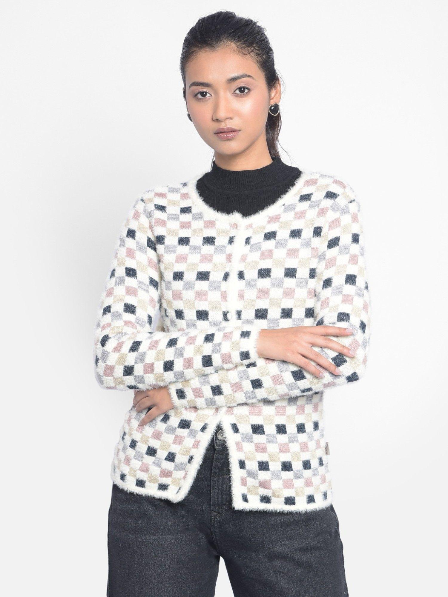 women's-off-white-checked-cardigan