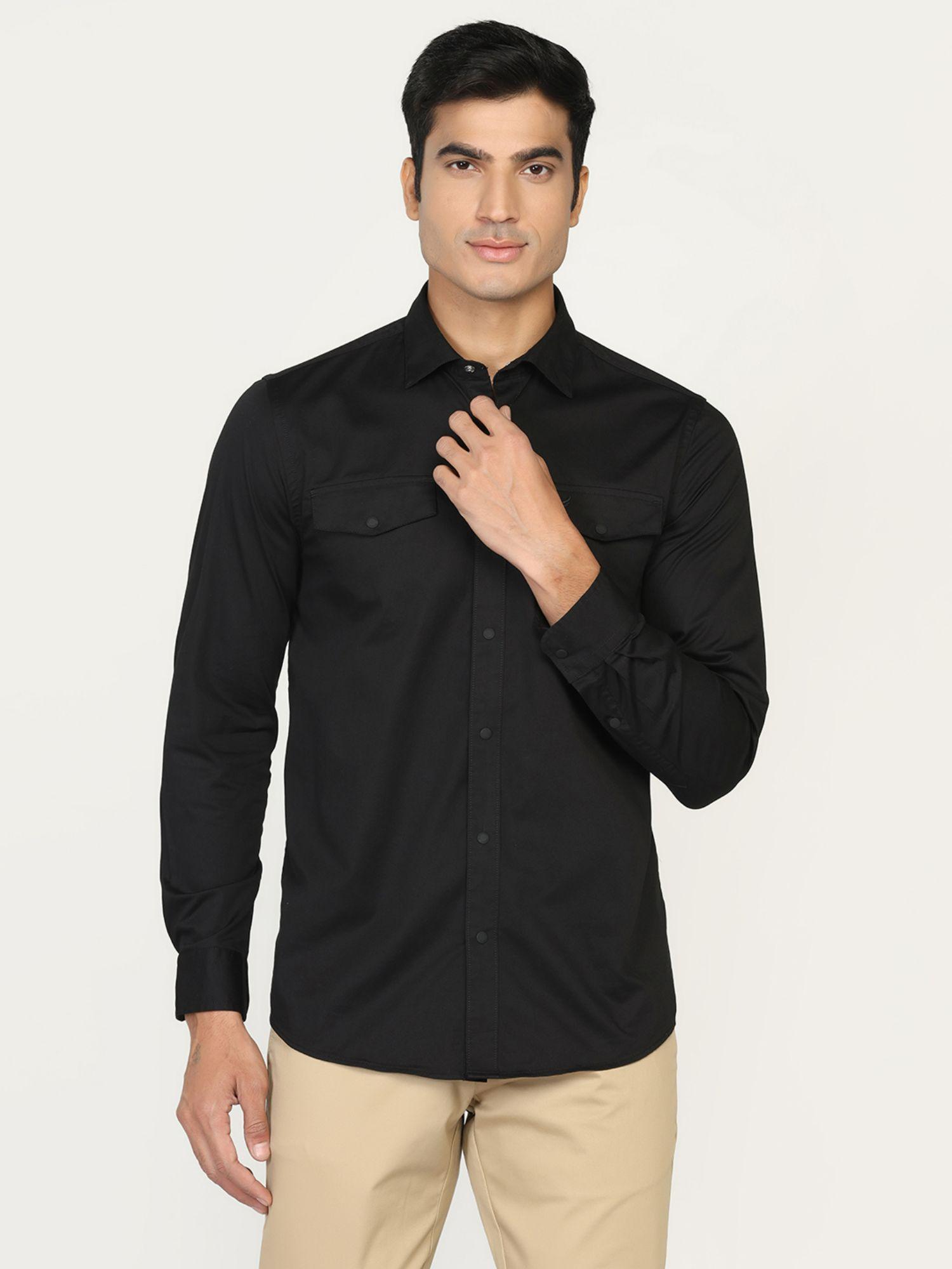 mens-solid-black-cuff-sleeve-shirt