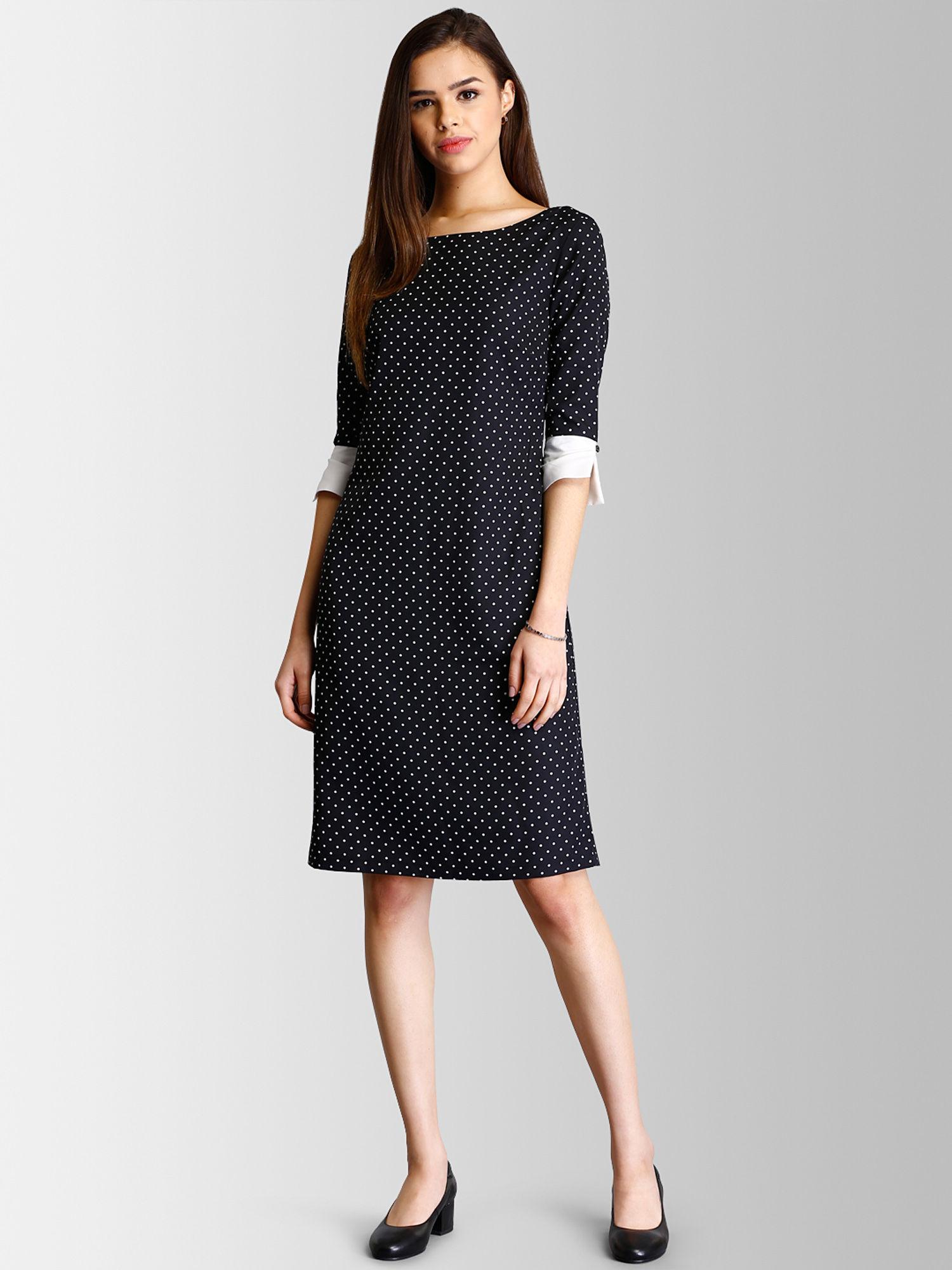 colour-block-polka-dot-shift-dress-black-&-white