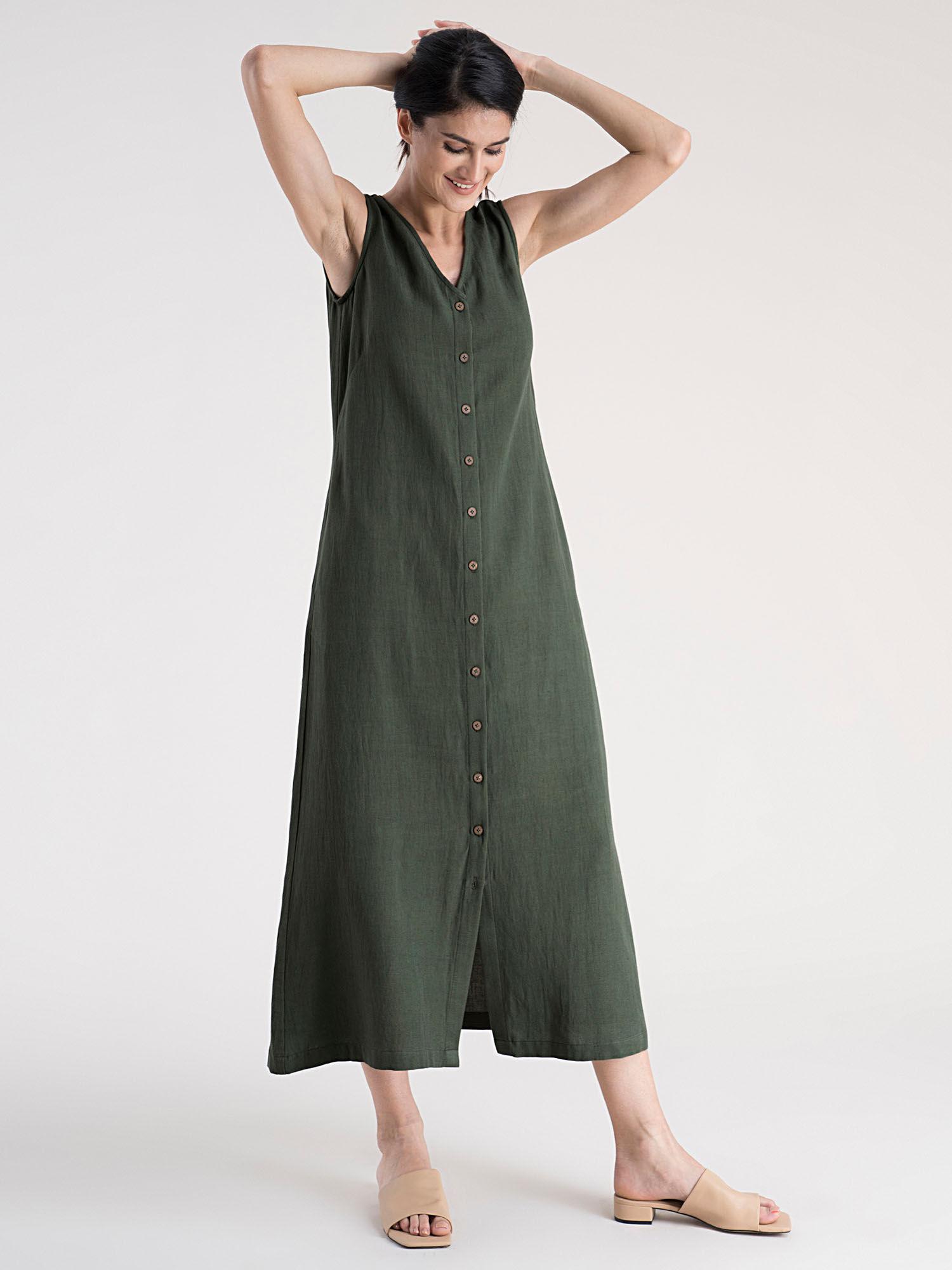 cotton-button-down-a-line-dress---olive