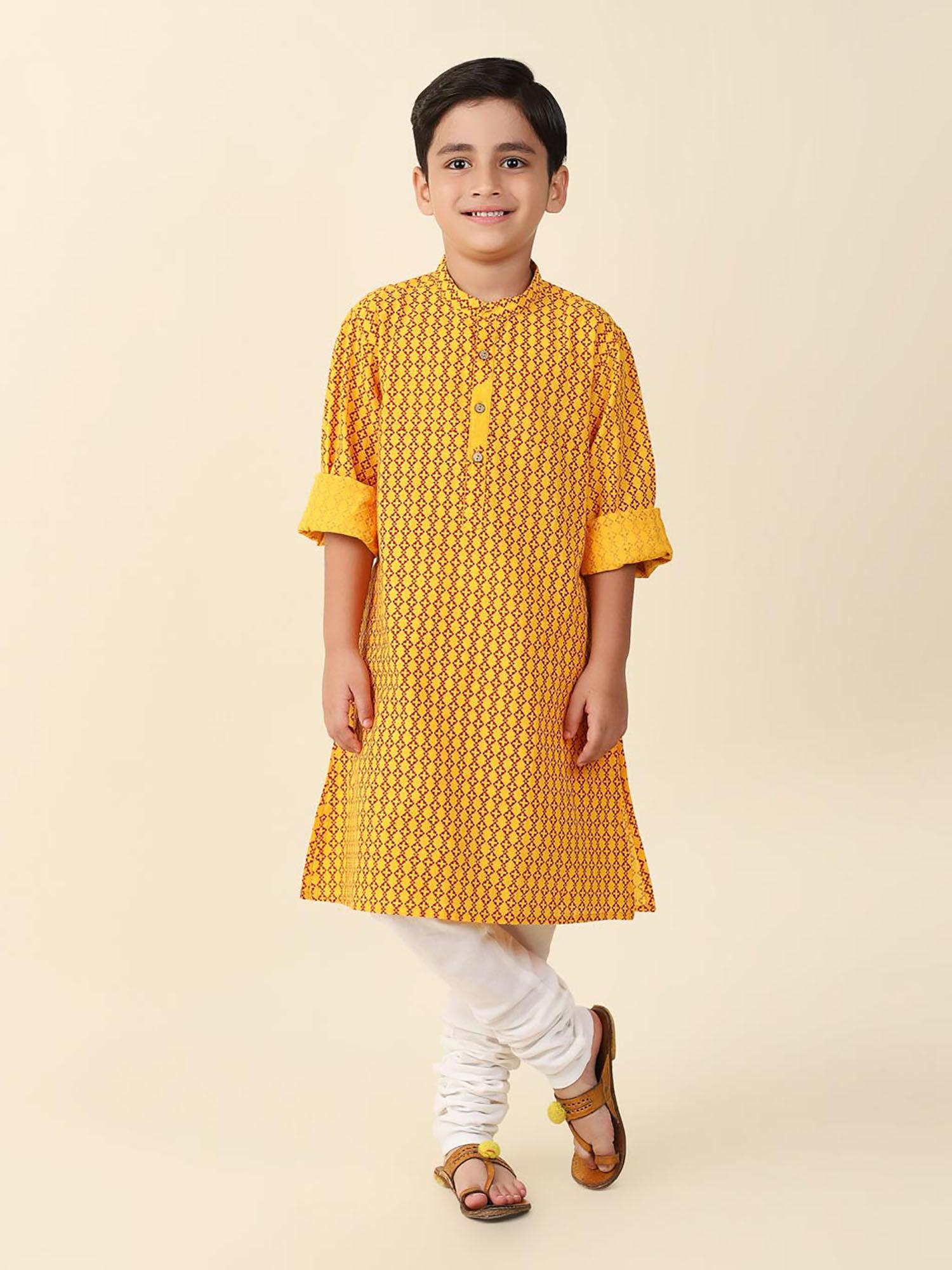yellow-cotton-printed-long-kurta