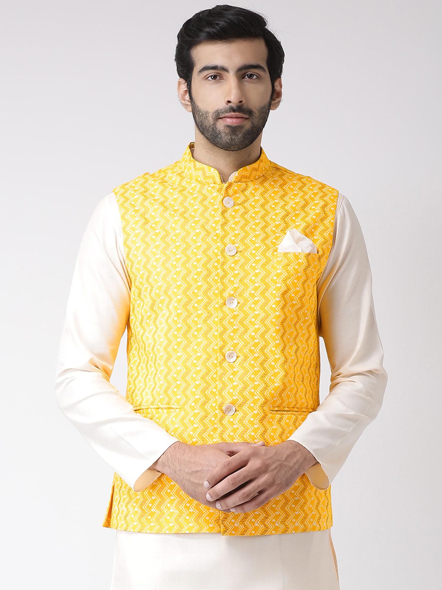 yellow-printed-nehru-jacket