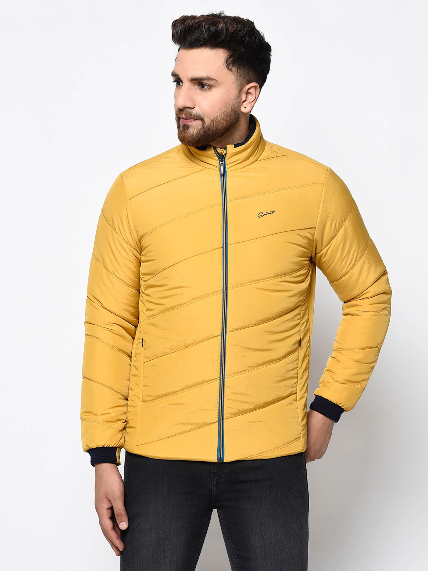 yellow-stand-collar-solid-windcheater-bomber-jacket