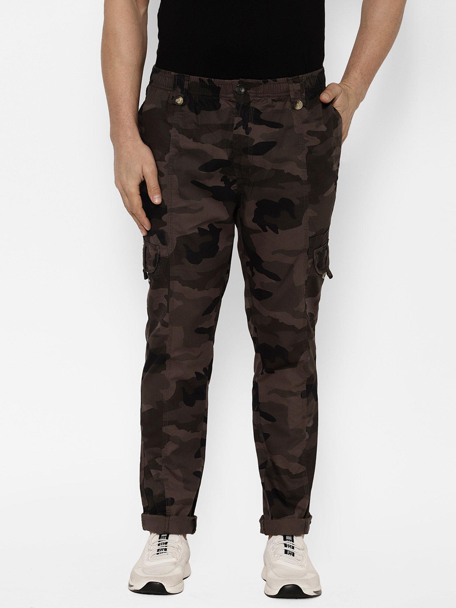 men's-cotton-black-elasticated-camouflage-printed-cargo