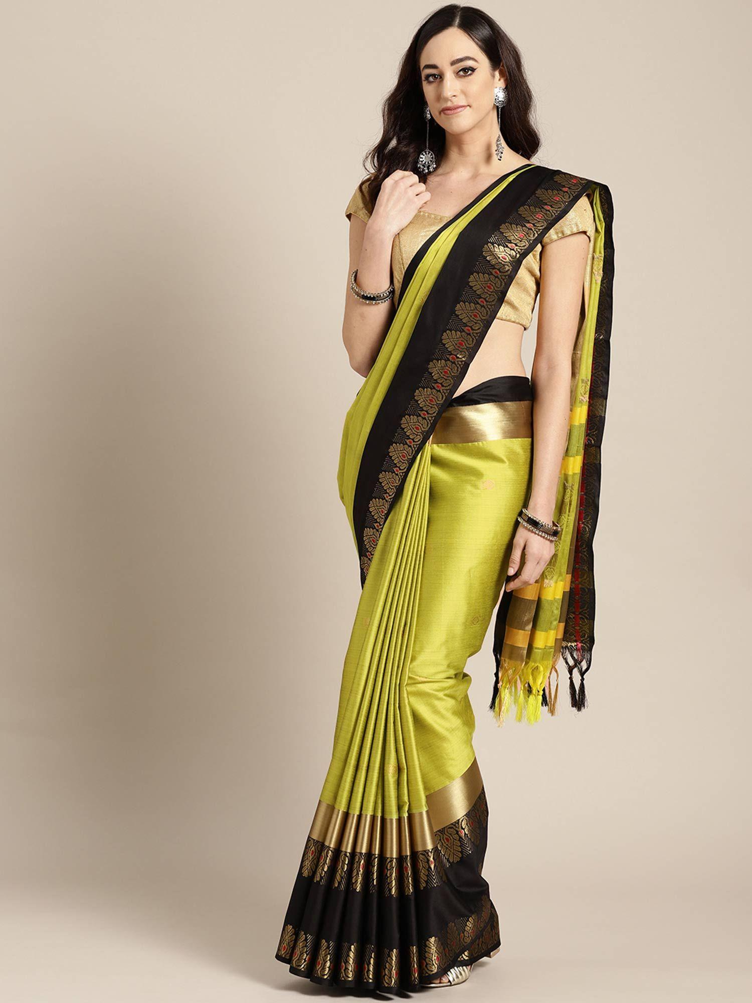lime-green-silk-blend-saree-with-unstitched-blouse