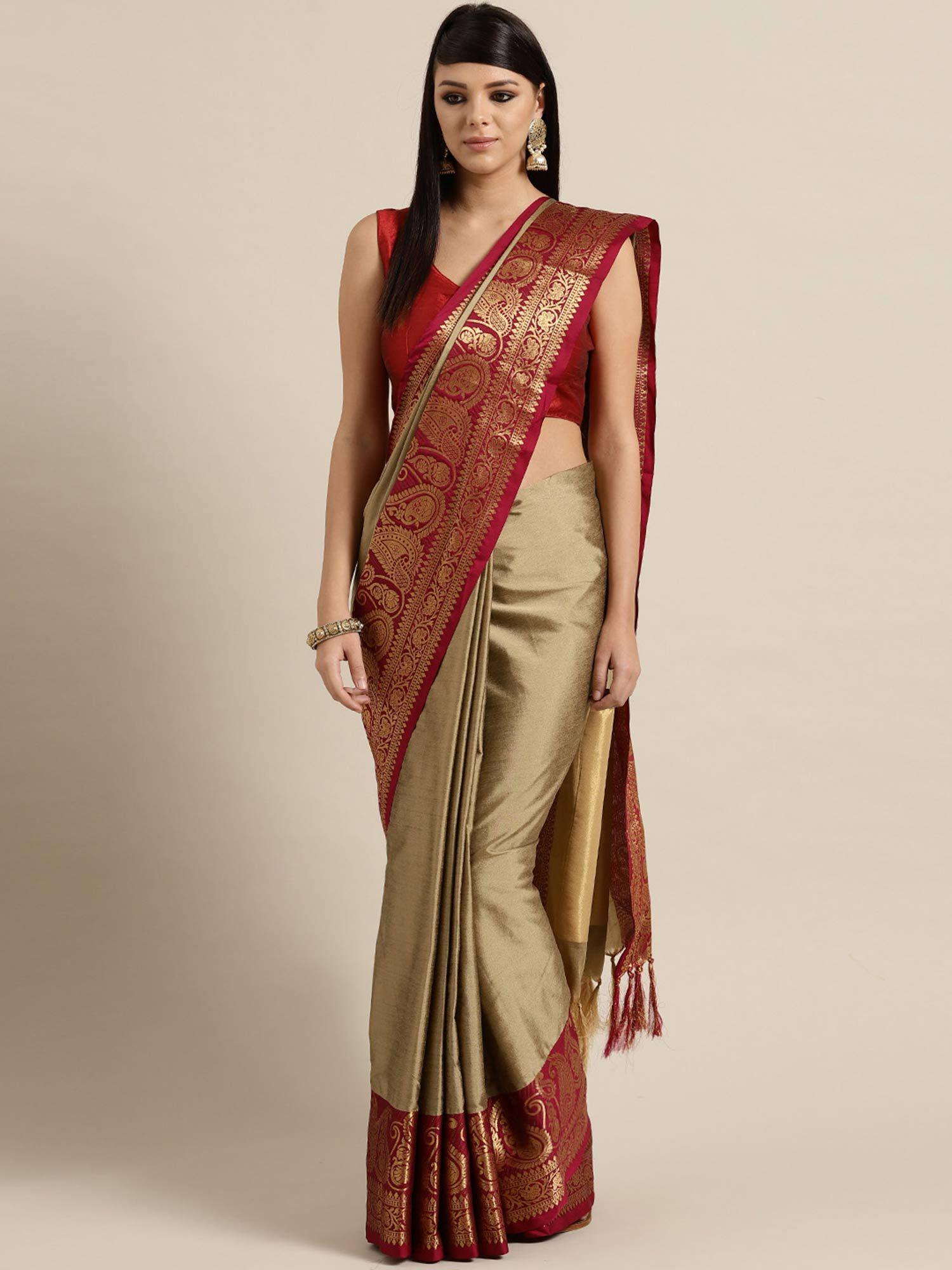 beige-silk-blend-saree-with-unstitched-blouse