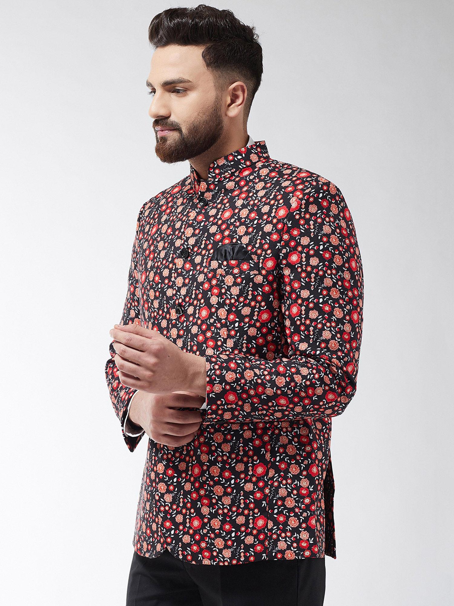 men-cotton-blend-black-&-red-printed-blazer
