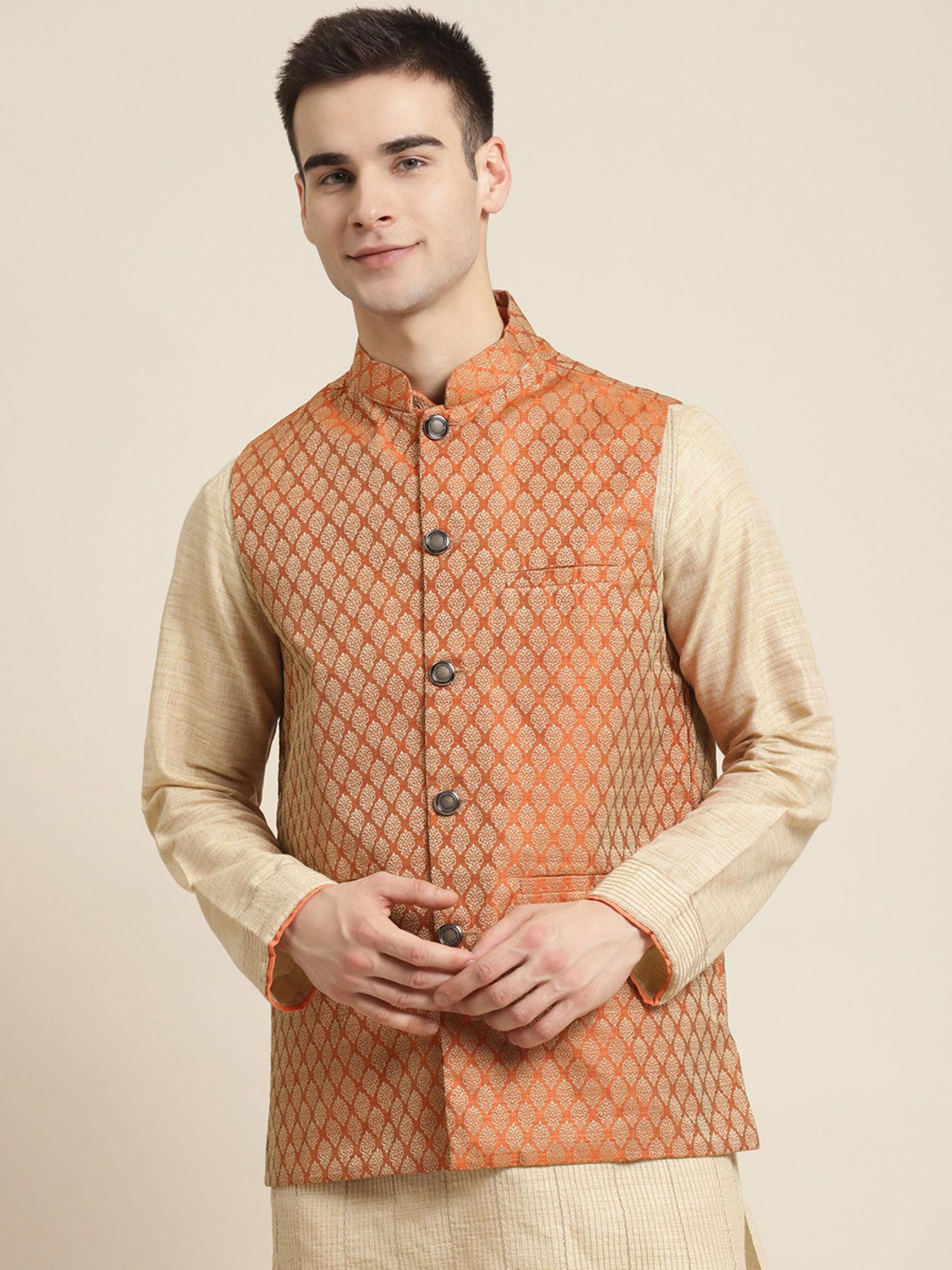 jacquard-silk-orange-self-design-only-nehru-jacket