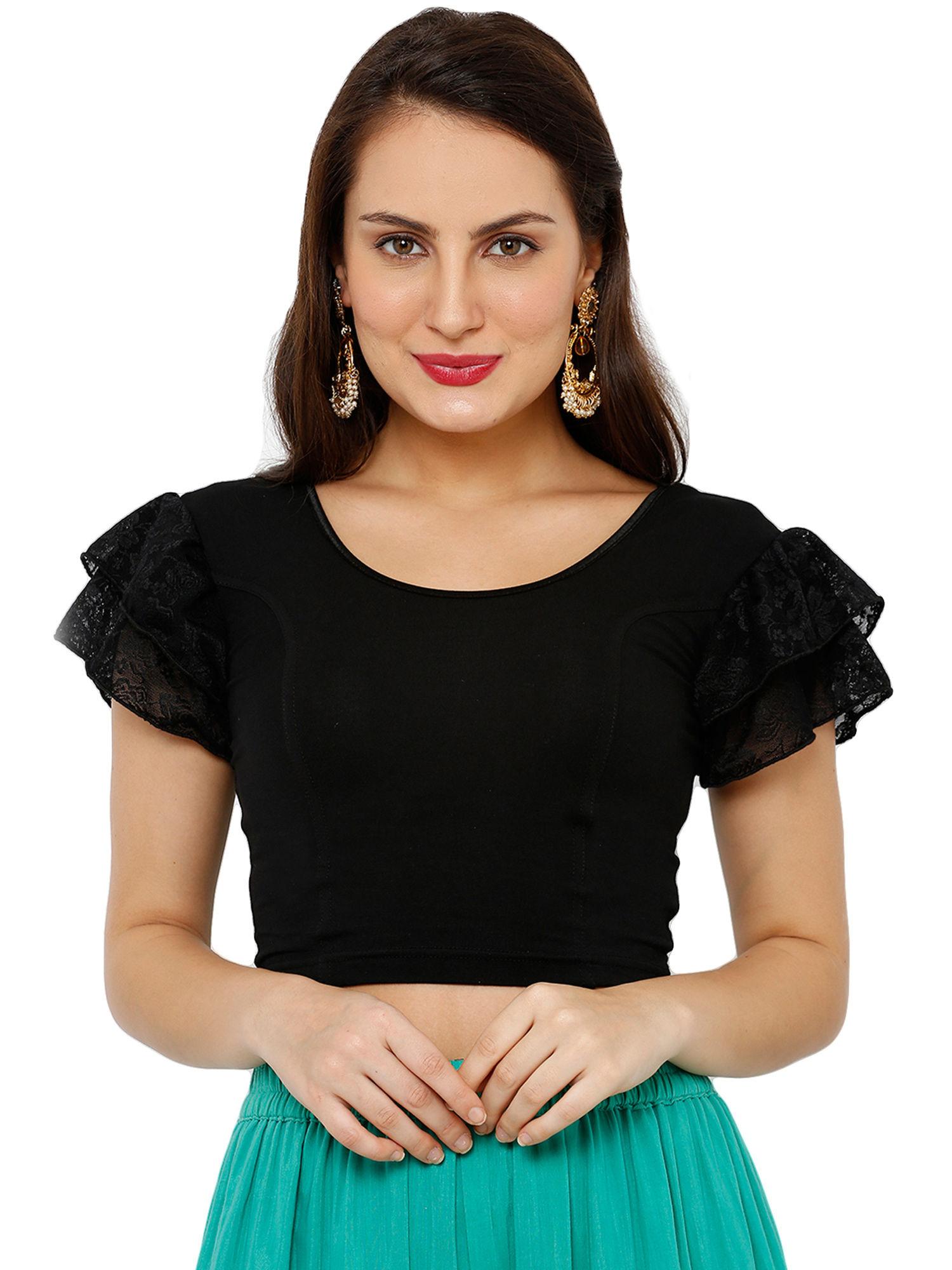 black-cotton-lycra-stretchable-readymade-blouse
