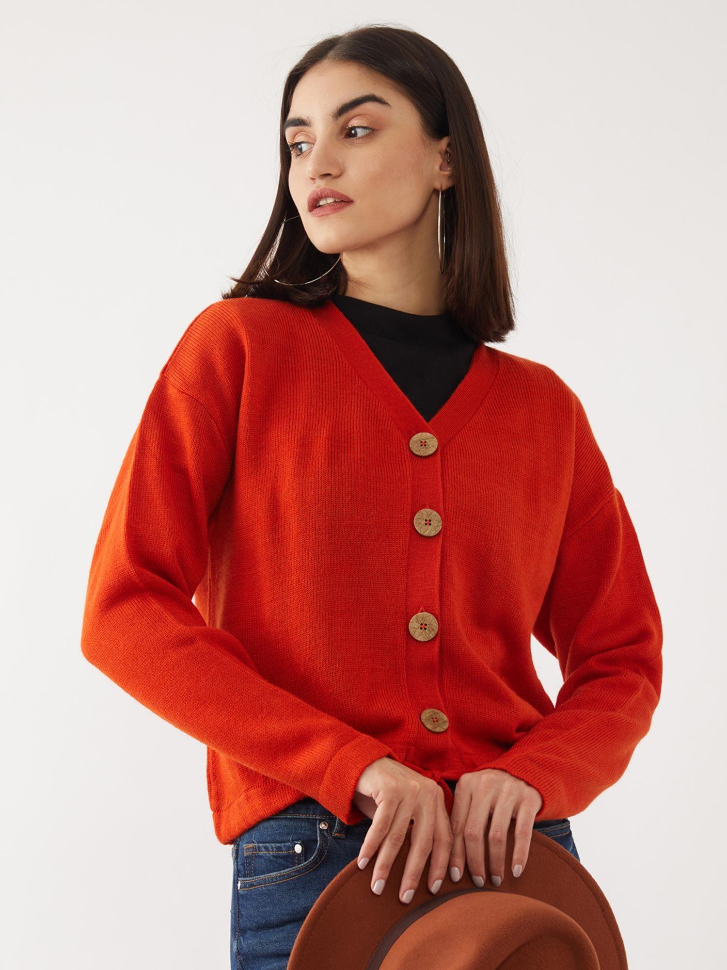 women-orange-solid-sweater