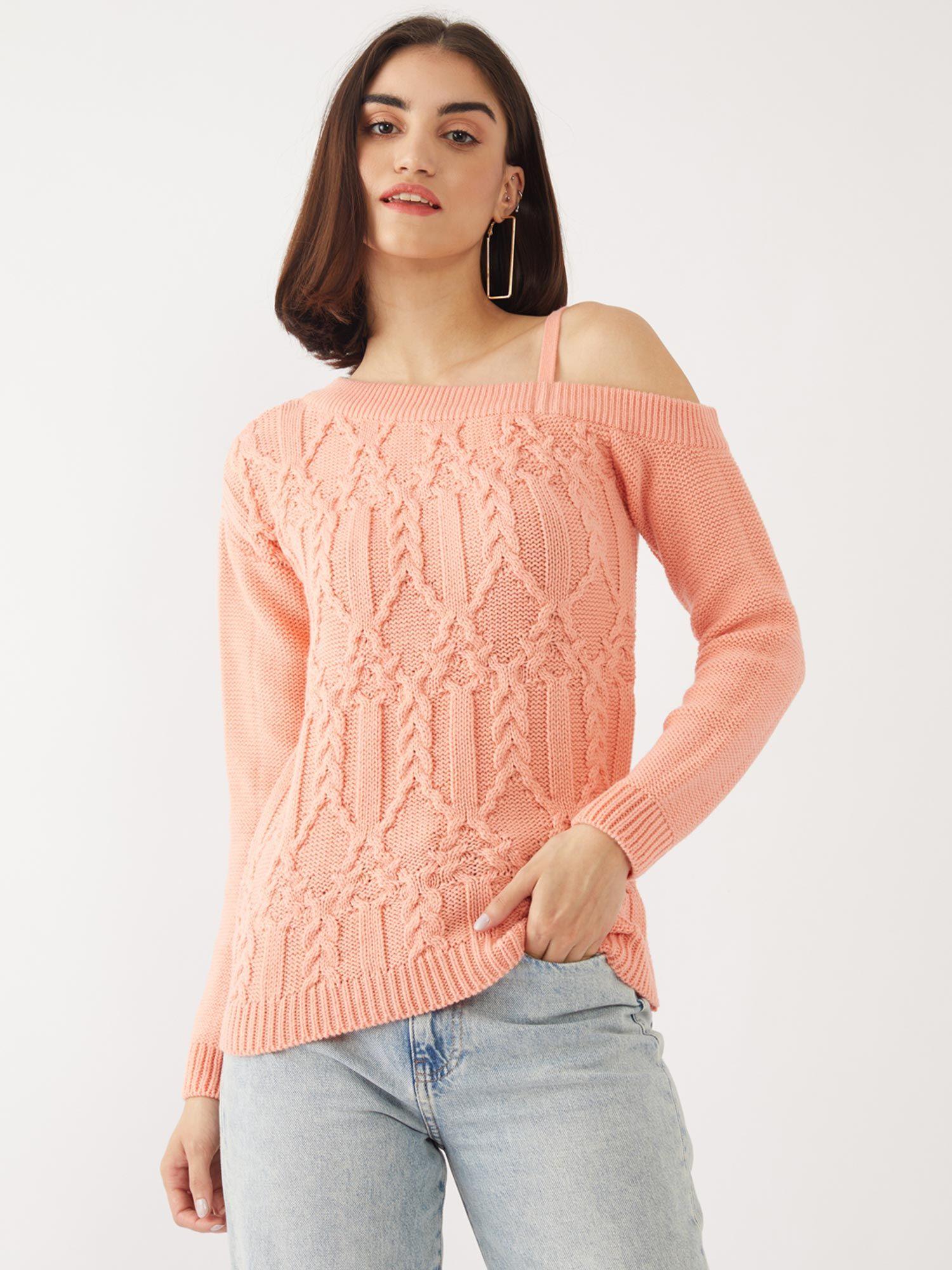 women-peach-solid-sweater