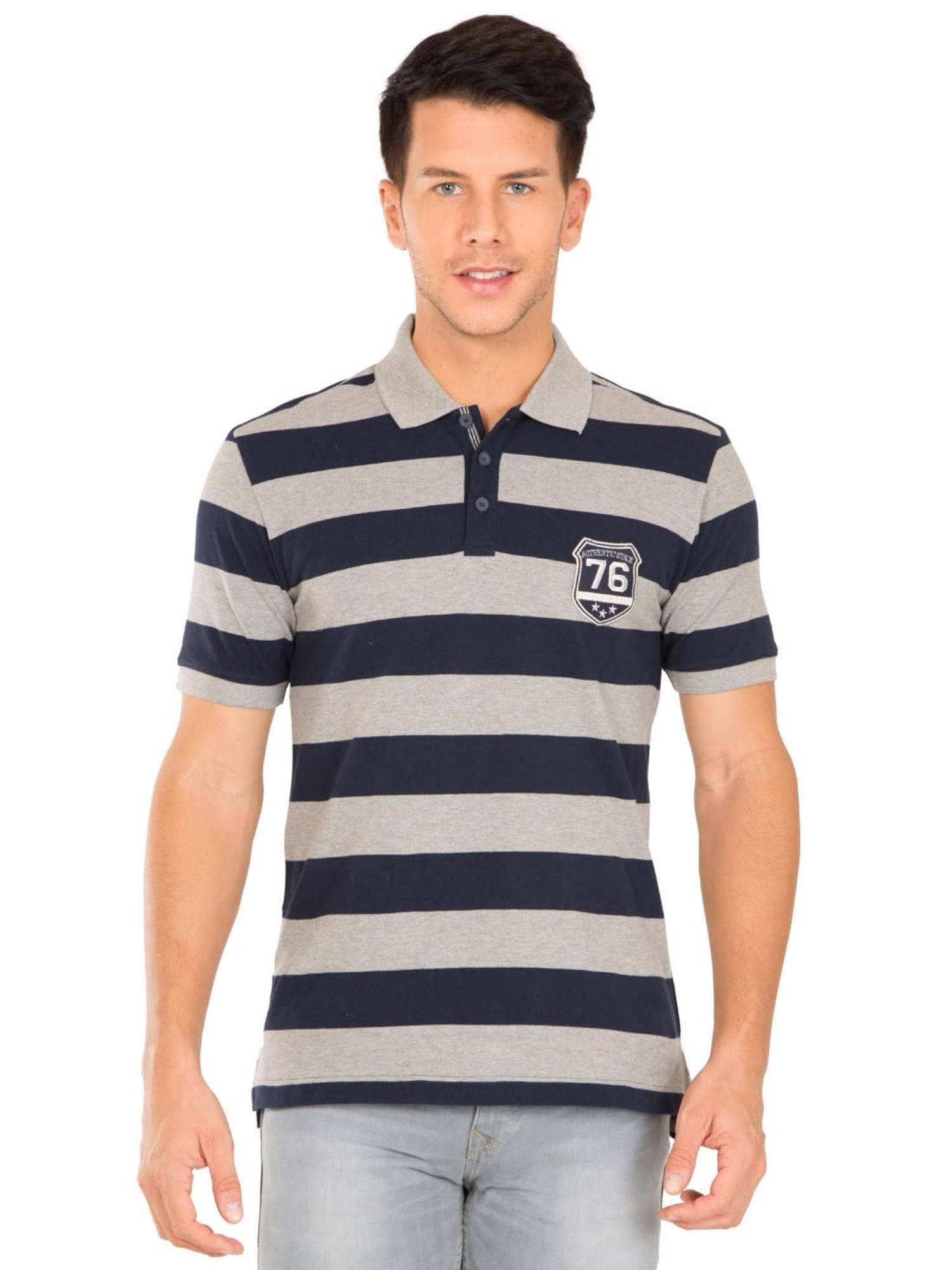 grey-melange-&-navy-blue-striped-polo-t-shirt