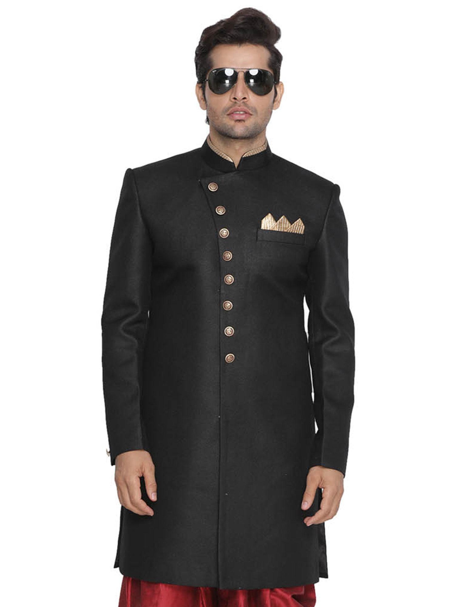 men-black-polyester-lurex-blend-sherwani-only-top