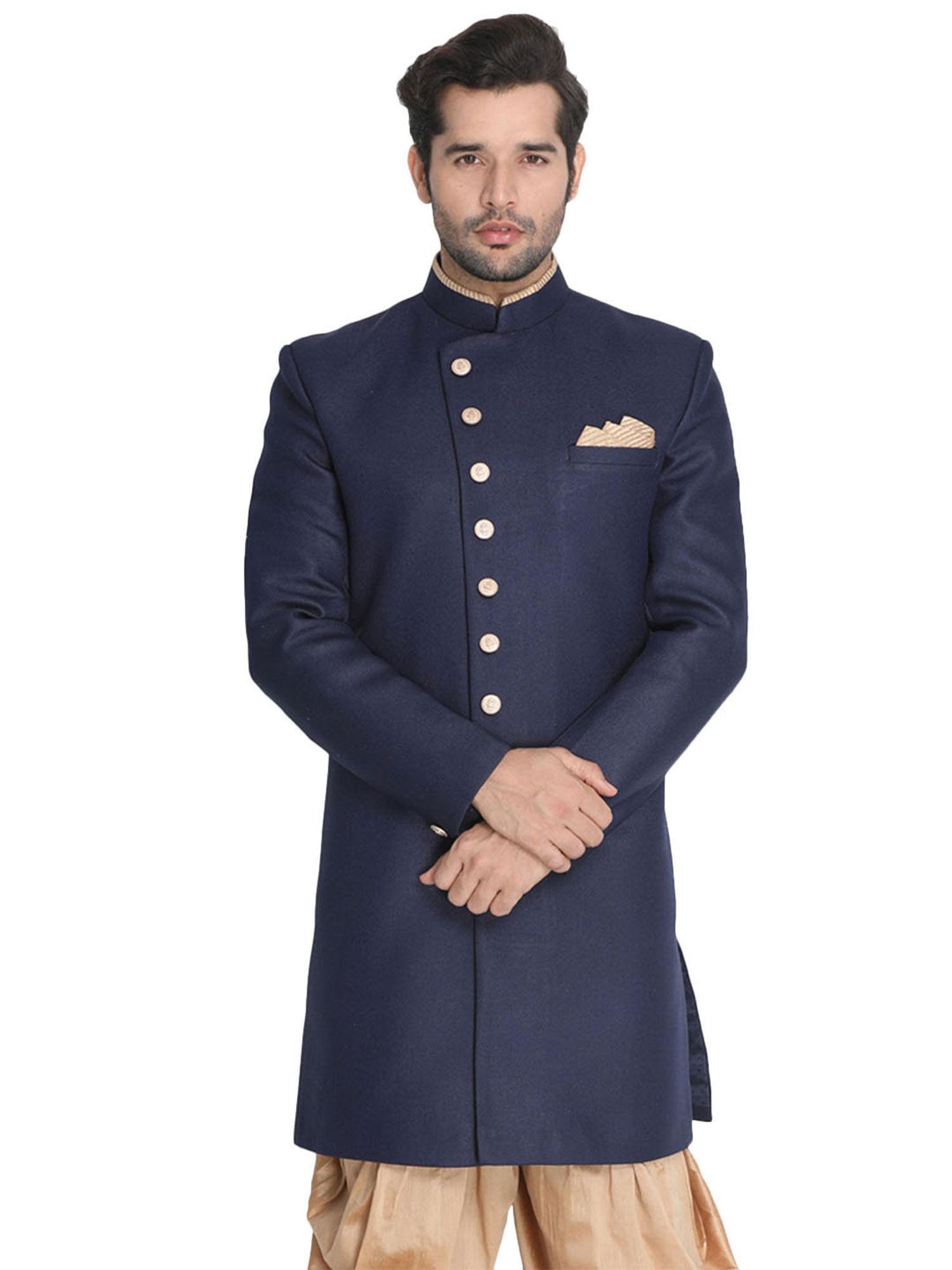 men-navy-blue-polyester-lurex-blend-sherwani-only-top