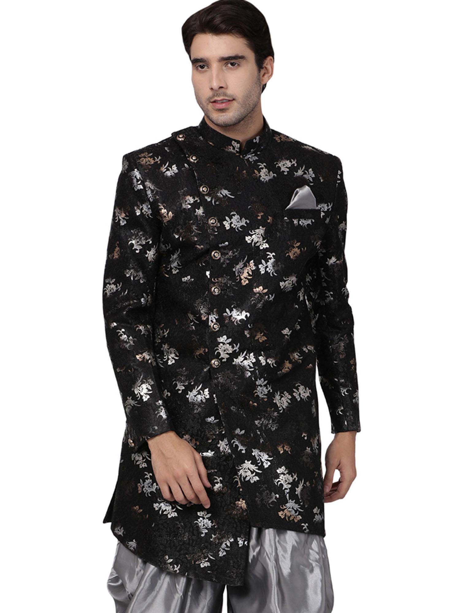 men-black-polyester-lurex-blend-sherwani-only-top