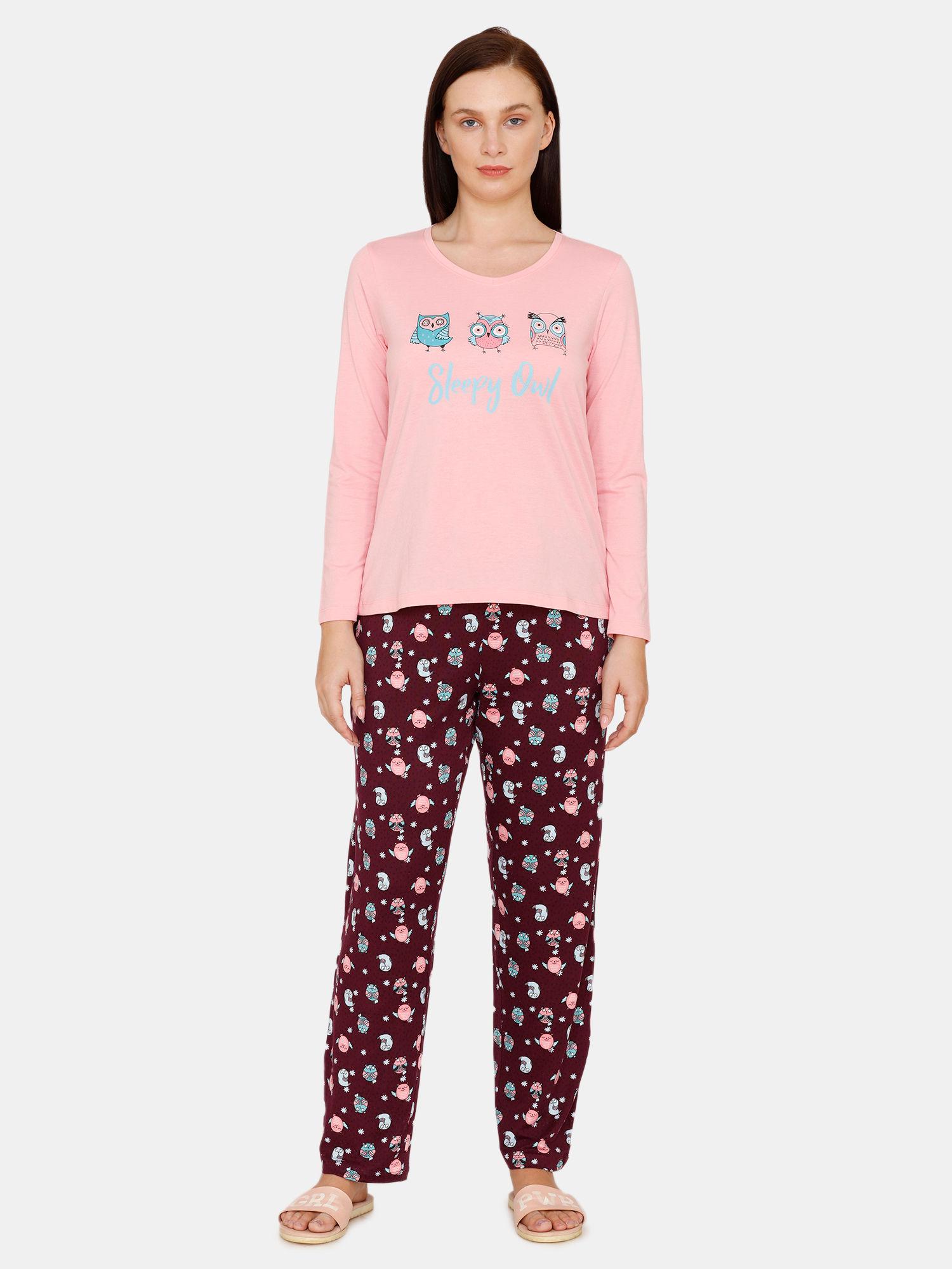 sleepy-owl-butter-soft-poly-knit-pyjama-set---pink
