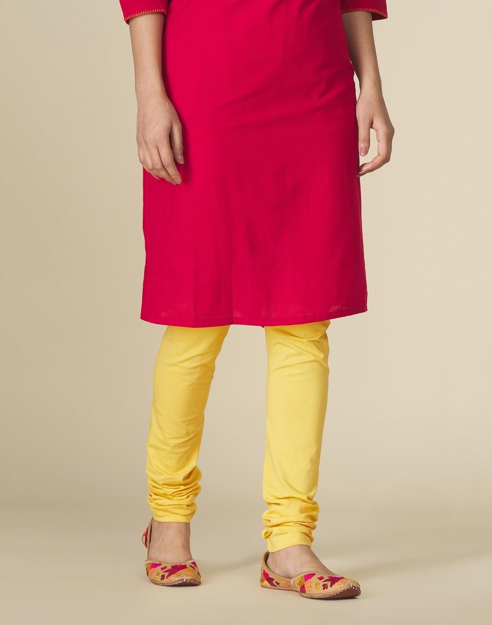 yellow-cotton-knitted-churidar-with-elasticated-waist