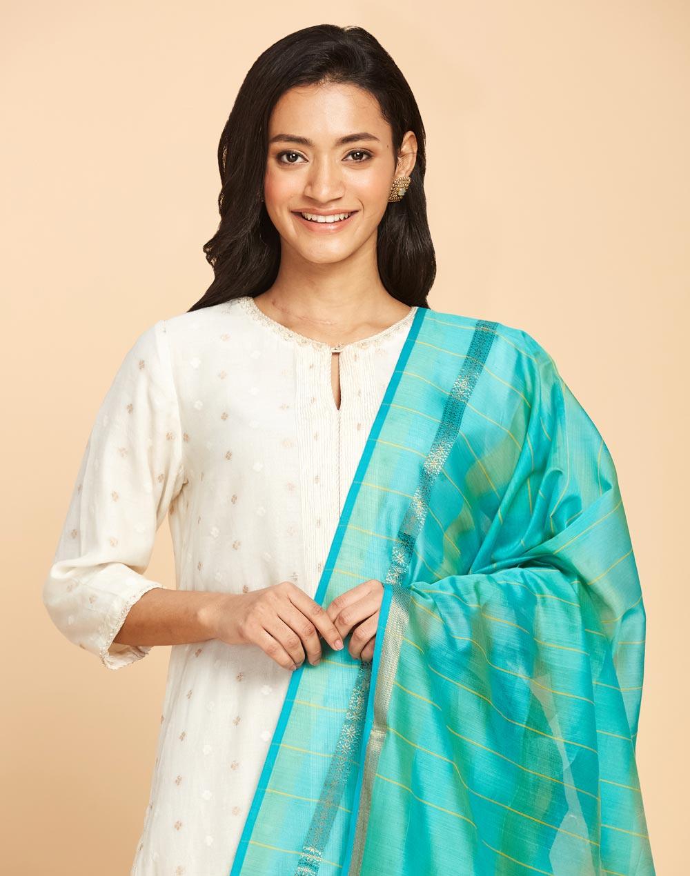 turquoise-cotton-silk-striped-maheshwari-dupatta