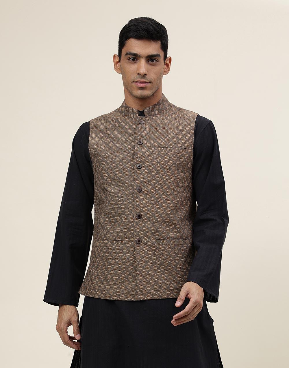 brown-cotton-hand-block-printed-nehru-jacket