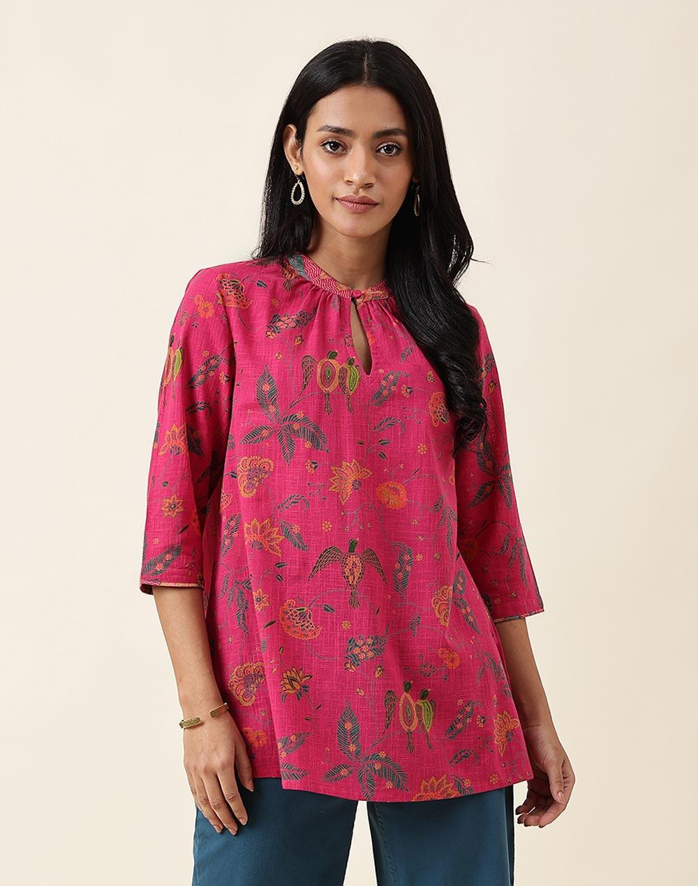 nuindian-pink-cotton-printed-short-kurta