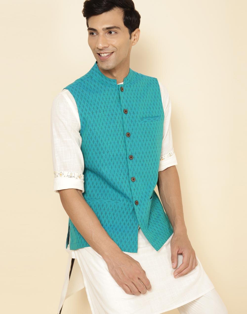 teal-cotton-hand-block-printed-nehru-jacket