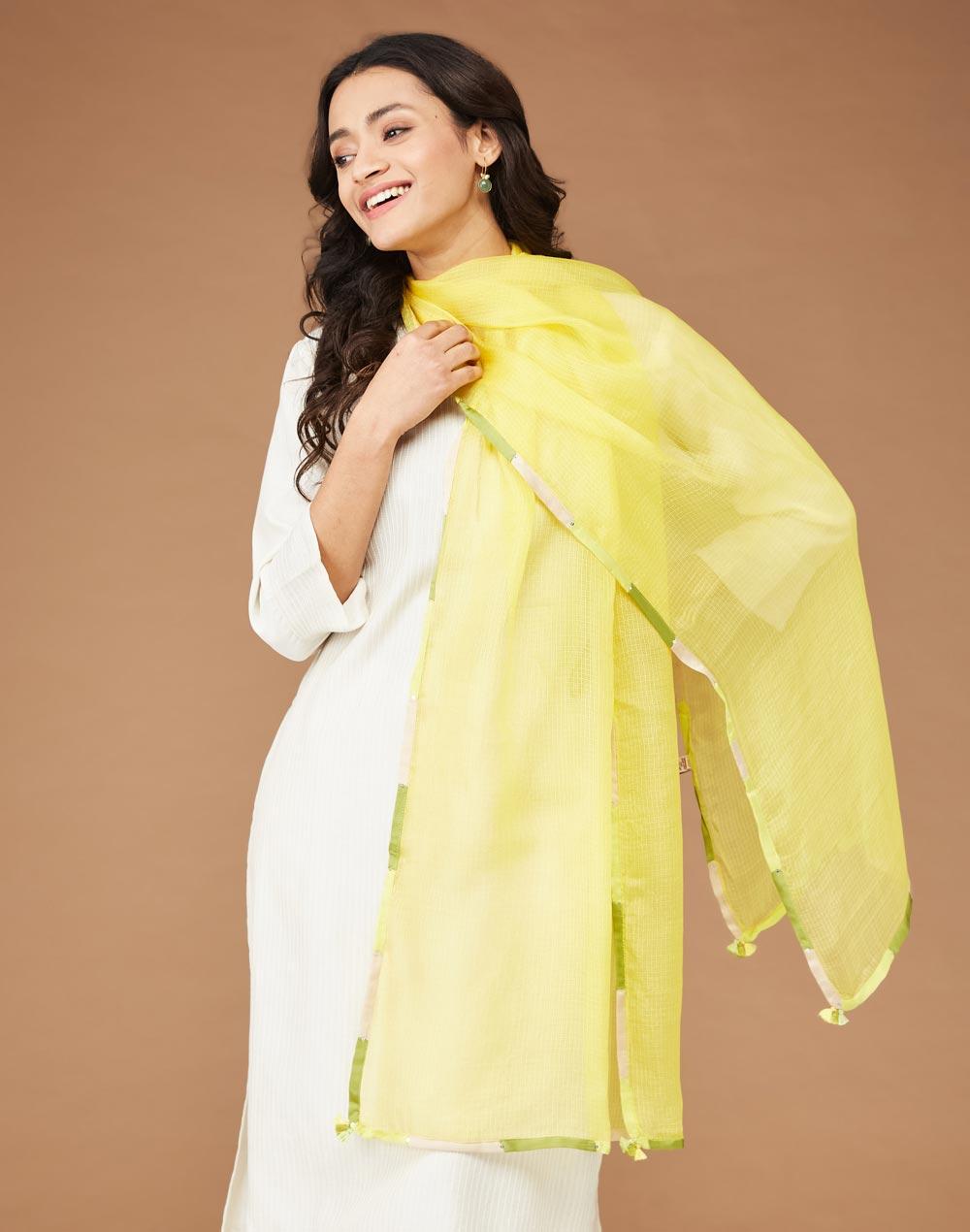 yellow-silk-woven-stole