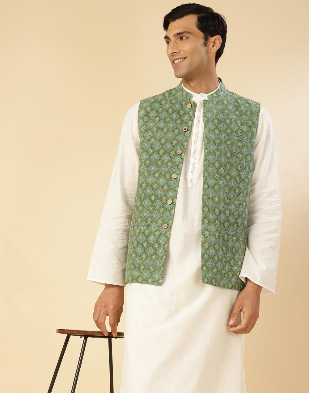 green-cotton-hand-block-printed-jacket-nehru