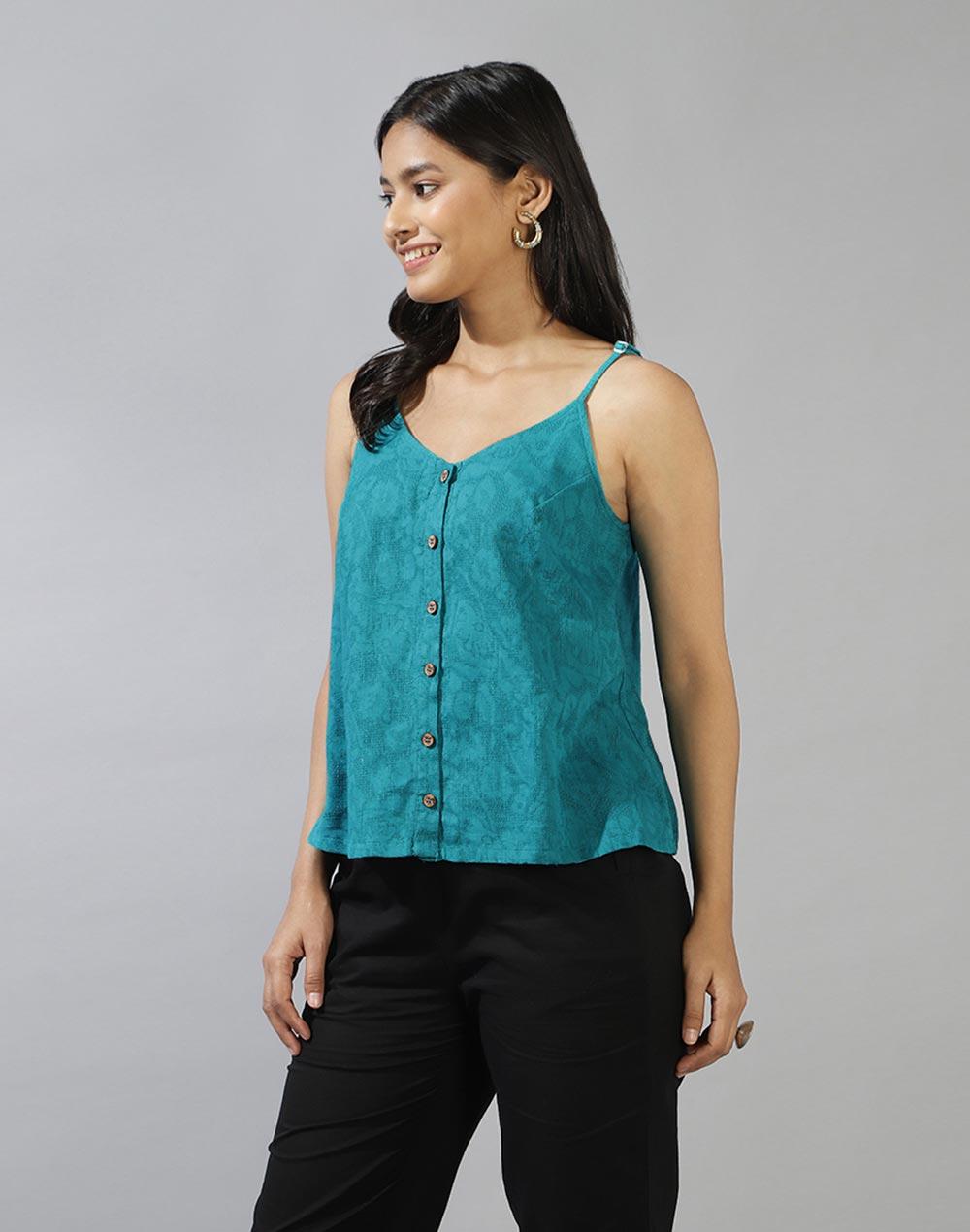 fabnu-turquoise-cotton-woven-camisole