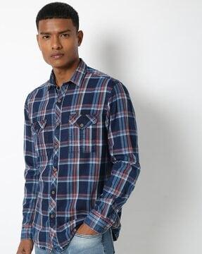 checked-spread-collar-shirt-with-patch-pocket