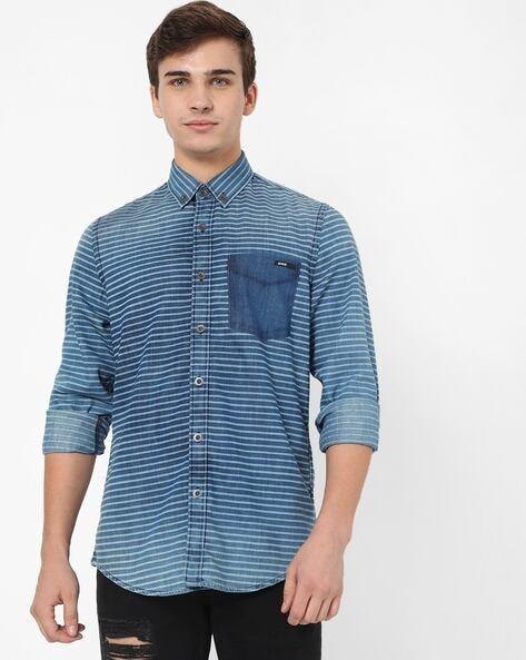 flix-striped-slim-fit-shirt-with-button-down-collar