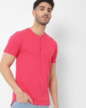 solid-henley-t-shirt-with-vented-hemline