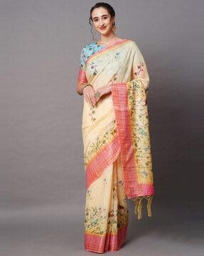 floral-print-saree-with-tassels