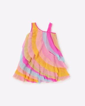 colourblock-ruffled-sleeveless-a-line-party-dress