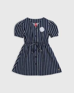 striped-short-sleeves-a-line-dress