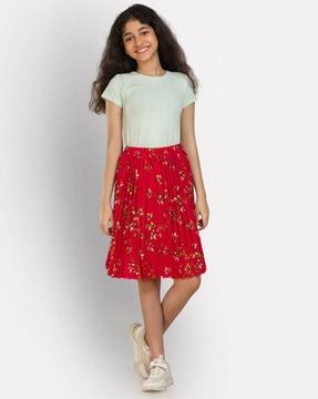 floral-print-accordion-pleated-flared-skirt