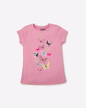 butterfly-print-crew-neck-t-shirt
