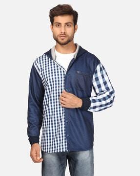 checked-hooded-shirt-with-patch-pocket