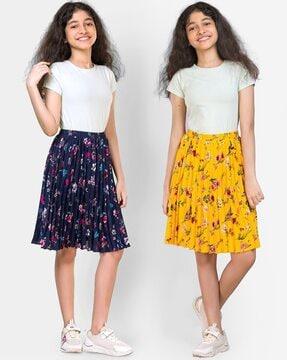 pack-of-2-floral-print-pleated-skirt